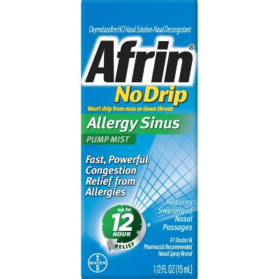Afrin Nasal Spray No Drip Allergy Sinus Nasal Decongestant Relief Pump Mist - 0.5 fl oz