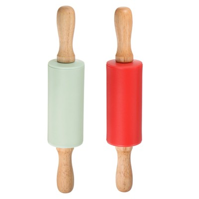 Unique Bargains Silicone Smooth Non-Stick Wooden Handle Kitchen Rolling Pin 2 Pcs