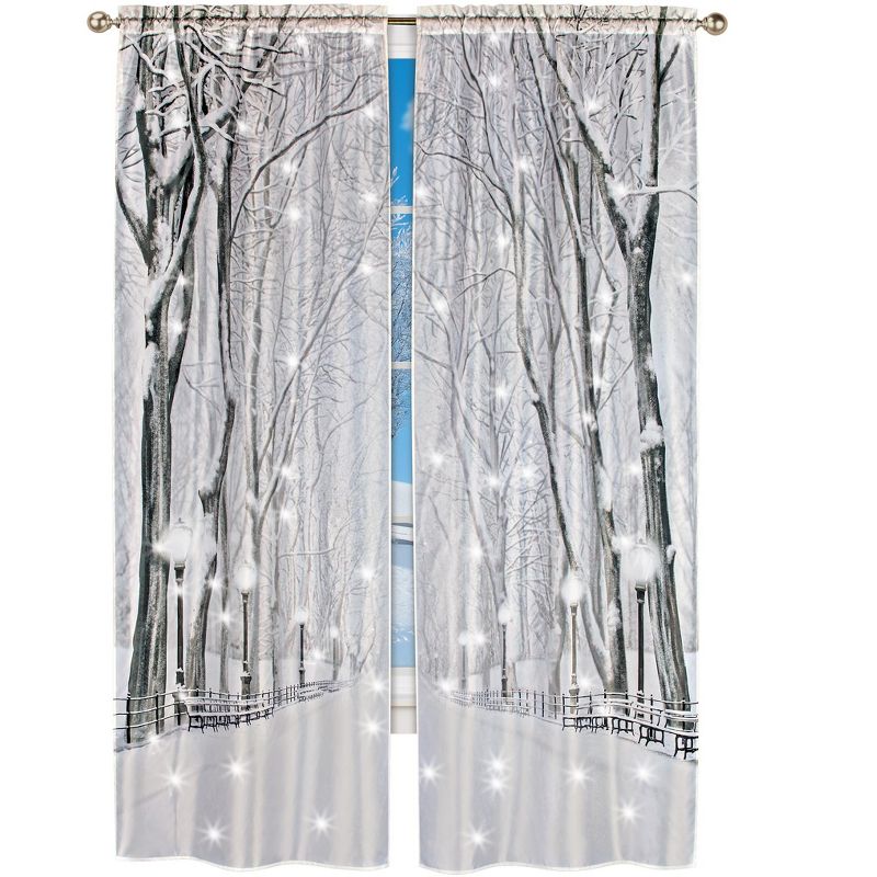 Collections Etc LED Lighted Winter Trees Scene Drapes 36" WIDE, 1 of 3
