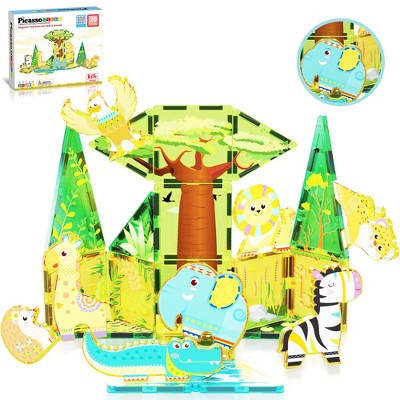 PICASSO-TILES 26 PC Safari Themed, Magnetic Tiles, Building Blocks, STEM Toys for Kids 3+