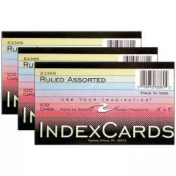 Roaring Spring Paper Products Index Cards, 3" x 5", Ruled, Assorted Colors, 100 Per Pack, 3 Packs