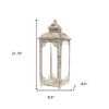 HomeRoots Set of Two Beige Distressed Ornate Glass And Metal Floor Lantern Candle Holders - 3 of 4
