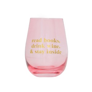 Jollity & Co. - "Read Books Drink Wine Stay Inside" Wine Glass - Pack of 1 Wine Glass - 1 of 2