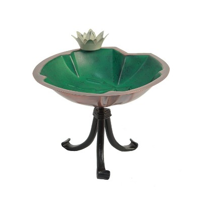 10.2" Lilypad Birdbath with White Flowers and Tripod Stand Antique Copper and Patina Finish - ACHLA Designs
