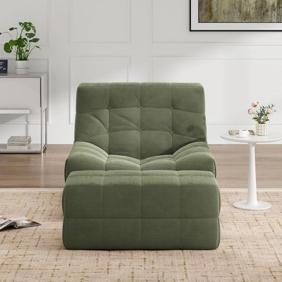 SEVOBAL Sofa Bean Bag Chair for Adults with Ottoman Oversized Beanbag Chair Comfy Lazy Sofa Hip Support Living Room Bedroom, Green, 38.6"*33.1"*28"