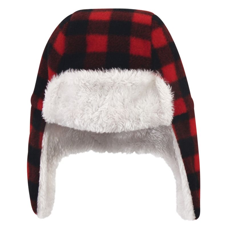 Hudson Baby Infant and Toddler Fleece Trapper Hat and Mitten 2pc Set, Black Red Plaid, 4 of 5