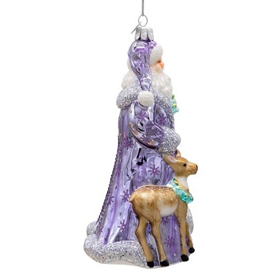 Bellissimo 7-Inch Periwinkle Santa Glass Ornament with Deer