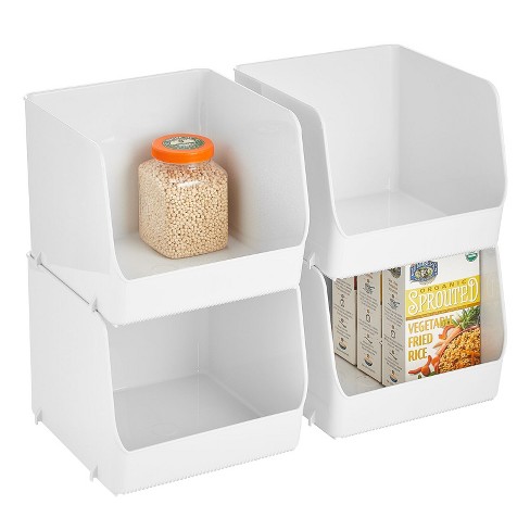 Mdesign Plastic Stackable Xl Kitchen Food Open Front Storage Bin, 4 Pack -  White : Target
