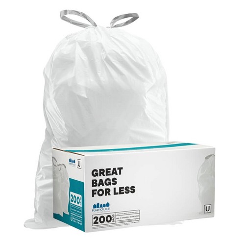 Plasticplace Trash Bags │simplehuman (x) Code J Compatible (200  Count)│White Drawstring Garbage Liners 10-10.5 Gallon / 38-40 Liter │ 21 x  28