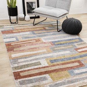 Rug Branch Contemporary Distressed, Geometric Orange Indoor Area Rug - 1 of 4