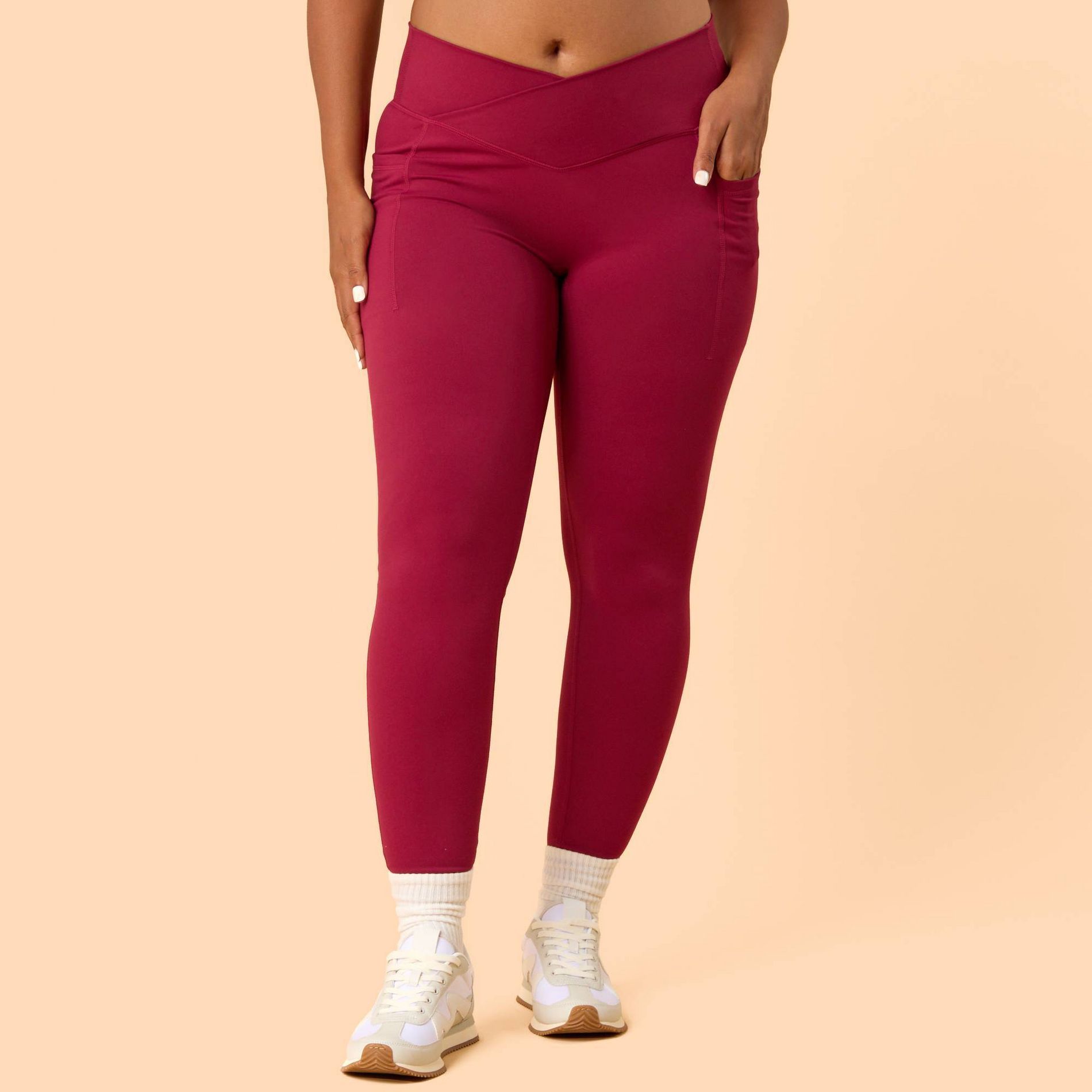 Blogilates Women's Crisscross High-Rise Leggings - Burgundy 3X