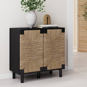 Beacon Wood and Seagrass 2 Door Storage Cabinet - Nathan James - 1 of 4