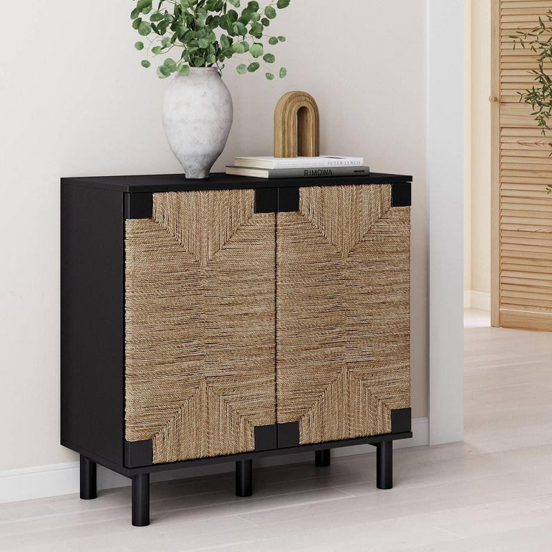 Beacon Wood and Seagrass 2 Door Storage Cabinet - Nathan James , 1 of 6