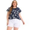 Agnes Orinda Women's Plus Size Floral Printed Lace Panel Keyhole Back Flare Sleeve Blouses - 3 of 4