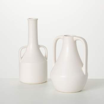 9"H Sullivans Modern White Jug Vase Set of 2, Cream