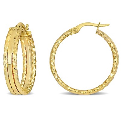 EVERLY JEWELRY | 10k Yellow Gold 3 Row Textured Hoop Earrings