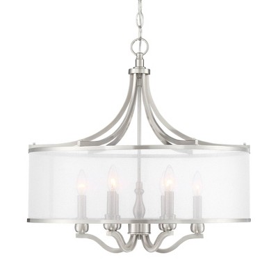 Possini Euro Design Brushed Nickel Drum Pendant Chandelier 25" Wide Modern White Organza Shade 6-Light Fixture Dining Room House