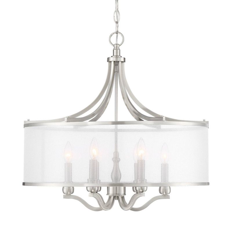Possini Euro Design Brushed Nickel Drum Pendant Chandelier 25" Wide Modern White Organza Shade 6-Light Fixture Dining Room House, 1 of 10