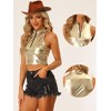 Allegra K Women's Metallic Mock Neck Zip-Up Shiny Holographic Crop Tank Top - 2 of 4
