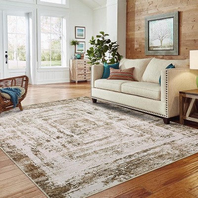 Washable Runner Rug - Modern Abstract, Non-Slip, Stain-Resistant, Low Pile, Distressed, Hallway or Entryway