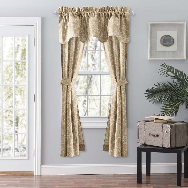 Ellis Curtain Lexington Leaf Pattern on Colored Ground Curtain Pair with Ties Tan, 3 of 5