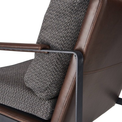 Brown Faux Leather and Metal Mid-Century Modern Armchair