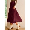 Women's Wool Blend A-Line Long Skirt with Wide Elastic Waistband & Flow Pleats Burgundy - 3 of 4