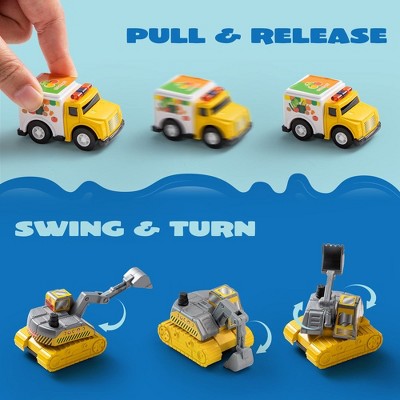 18Pcs Pull Back City Cars and Trucks Toy Vehicles Set, Friction Powered Cars Toys for Toddlers, Boys, Girls’ Educational Play, Goodie Bags Stuffers