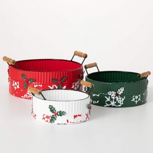 Embossed Holiday Container Multicolor 5.5"H Metal Set of 3 - 1 of 4