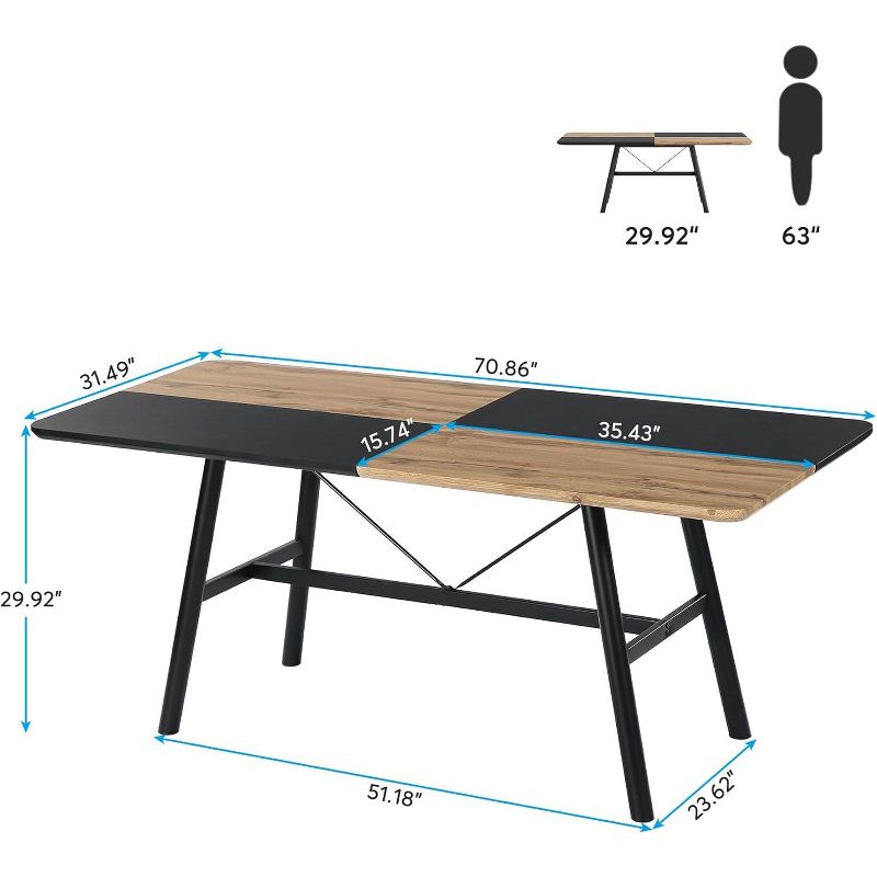 Tribesigns 70.9" Dining Table for 6 to 8 People, Industrial Rectangular Kitchen Table, Large Wood Dining Room Table for Living Room, 3 of 10