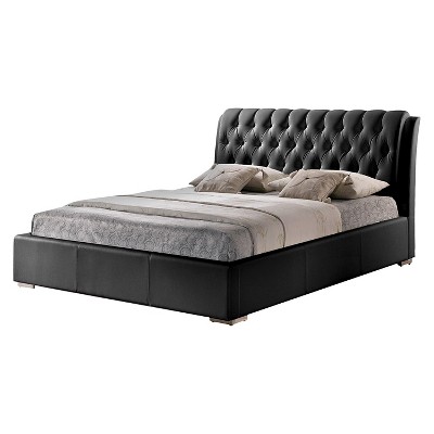 Bianca Modern Bed with Tufted Headboard Black (Queen) - Baxton Studio