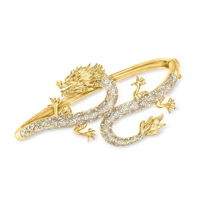Ross-Simons 0.15 ct. t.w. Diamond Dragon Bangle Bracelet in 18kt Gold Over Sterling