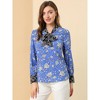 Allegra K Women's Boho Floral Printed Shirts V Neck Pussybow Blouse Top - 4 of 4