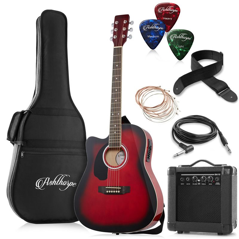Ashthorpe Left Handed Cutaway Dreadnought Acoustic Electric Guitar with 10-Watt Amp, Gig Bag, and Accessories, 1 of 8