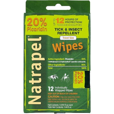 Natrapel Ticks & Insect Repellent Wipes Travel Size, 12 Ct