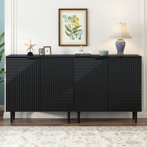 Okak  Sideboard Cabinet, Entryway Cabinet with Adjustable Shelves and Stylish Geometric Design Door, Accent Cabinet for Entryway, Living Room, Black - 1 of 4