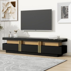 LOVMOR 68.8"TV Stand with High Gloss Faux Marble Top for TVs Up to 78'', Rectangle Media Console,White - 1 of 4