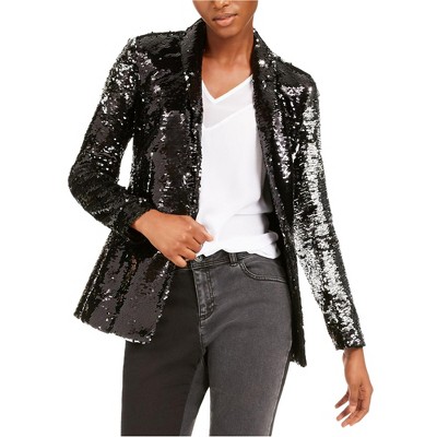 I.N.C International Concepts Womens Sequin One Button Blazer Jacket, Black, Medium