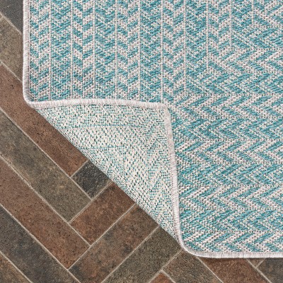 Aqua and Light Gray Chevron Indoor/Outdoor Rug