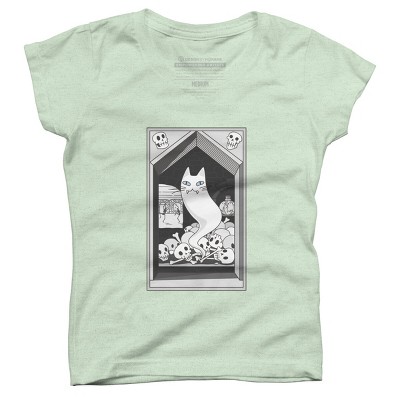 Girl's Design By Humans Ghost cat the Keeper of the Crypt By runcatrun T-Shirt