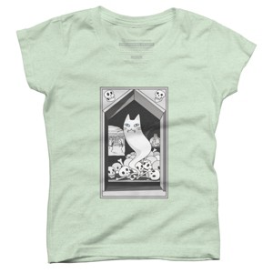 Girl's Design By Humans Ghost cat the Keeper of the Crypt By runcatrun T-Shirt - 1 of 2