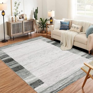 Modern Bordered Washable Area Rug - Non-Slip Low Pile Indoor Carpet for Living Room, Bedroom, Dining Room, Home Office Apartments - 1 of 4