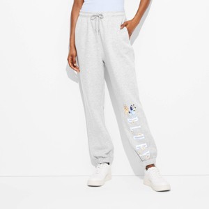 Women's Bluey Flowers Graphic Joggers - Gray - 1 of 3