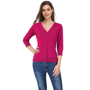 Clearlove Women's 3/4 Sleeve Button Down Sweater Cardigan - 1 of 4