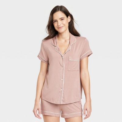 Women's Beautifully Soft Short Sleeve Notch Collar Top And Shorts Pajama  Set - Stars Above™ Rose Pink M : Target