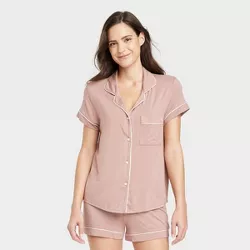 Women's Beautifully Soft Short Sleeve Notch Collar Top and Shorts Pajama Set - Stars Above™ Rose Pink XL