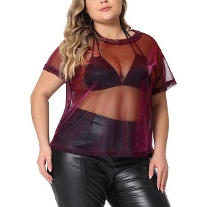 Agnes Orinda Women's Plus Size Short Sleeve Drop Shoulder Sheer Mesh Concert Carnival Tops - 1 of 4
