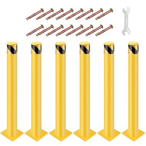Safety Bollard Posts 36" Steel Pipe, 4.5" Dia, Powder-Coated Yellow Traffic Bollards with Anchor Bolts & Wrench, Driveway & Parking Barrier - 1 of 4