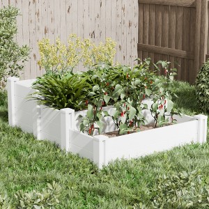 Wooakway White PVC Planter Box Outdoor Garden Raised Flower Bed for Patio Balcony Deck Fence Railing Window Box for Herbs Vegetables - 1 of 4