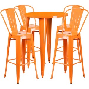 Emma and Oliver Commercial Grade 30" Round Metal Indoor-Outdoor Bar Table Set with 4 Cafe Stools - 1 of 4